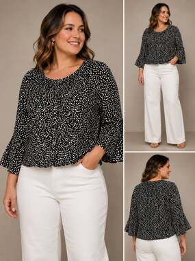 Roz & Ali Women's Petite XL Polka Dot Button-Front Ruffle Sleeve Blouse
M-76